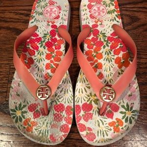 Tory Burch Coral Strap Floral Flip Flops